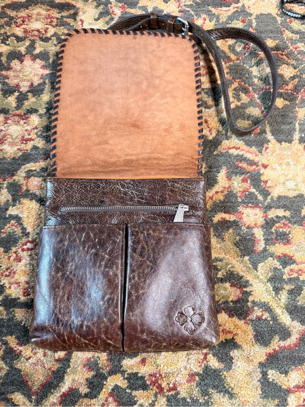 Hand-Tooled Floral Leather Patricia Nash Crossbody Bag in Turquoise and Brown - Picture 2 of 5